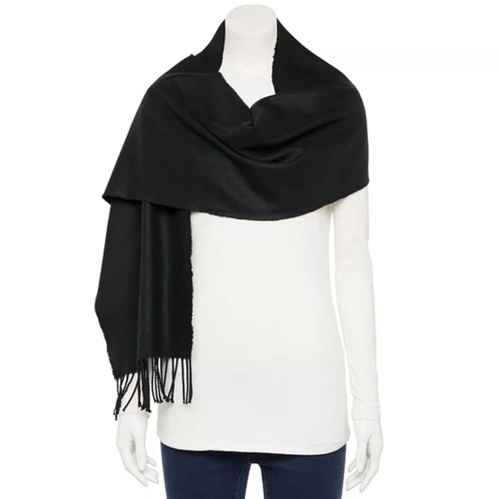 NWT Kohls Black Fleece Fringed Oblong Rectangle Knit Scarf Women's 68"